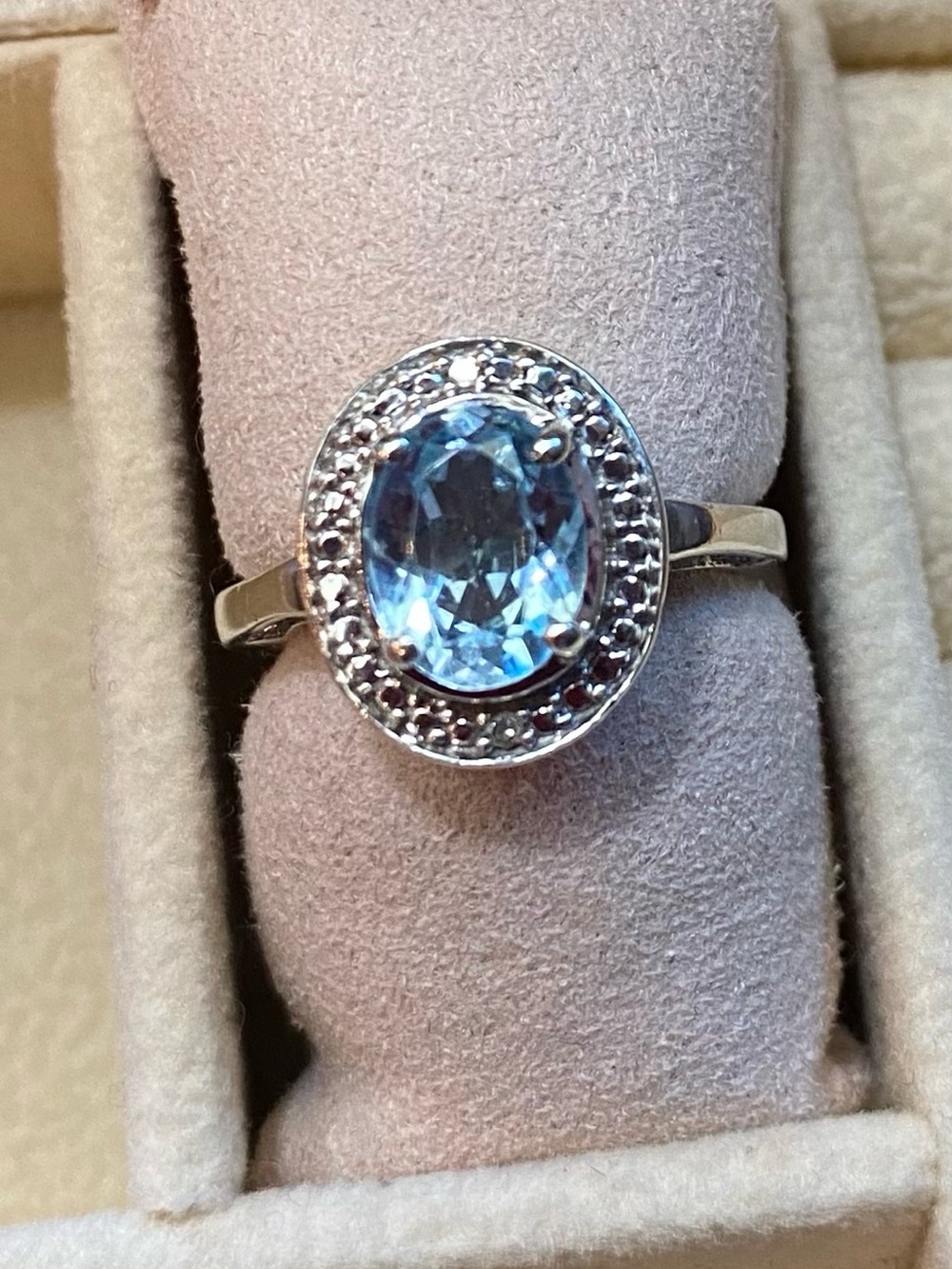 Blue Topaz Halo Ring in Sterling Silver